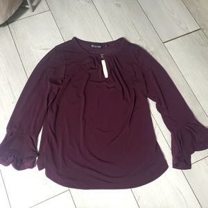 New York & Company Plum Three Quarter Flare Sleeve Clasp Front sz Med stretch